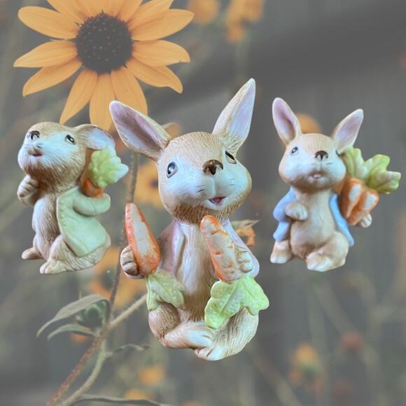 Homco 3-ct Bunnies with Carrots 1410 Figurines - Picture 8 of 8